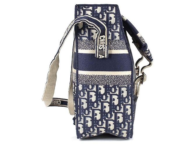 Christian Dior Borsa a Tracolla Oblique Toile Monogramme Blu e Beige - vista 2