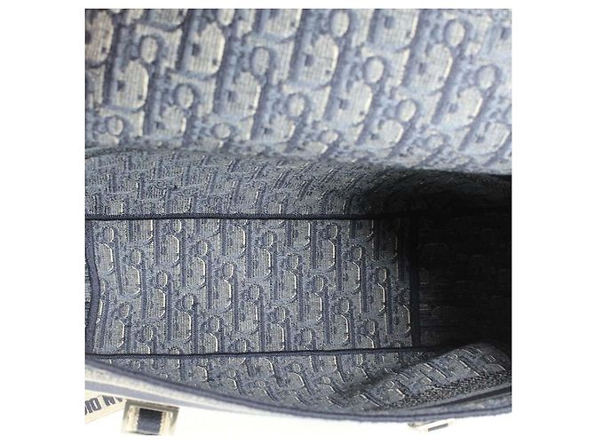 Christian Dior Borsa a Tracolla Oblique Toile Monogramme Blu e Beige - vista 5