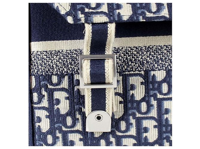 Christian Dior Borsa a Tracolla Oblique Toile Monogramme Blu e Beige - vista 8