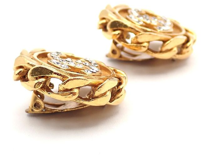 Chanel Vintage CC Round Clip-On Metal with Crystals - vista 3