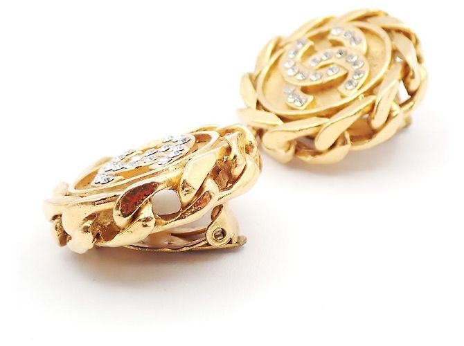 Chanel Vintage CC Round Clip-On Metal with Crystals - vista 4