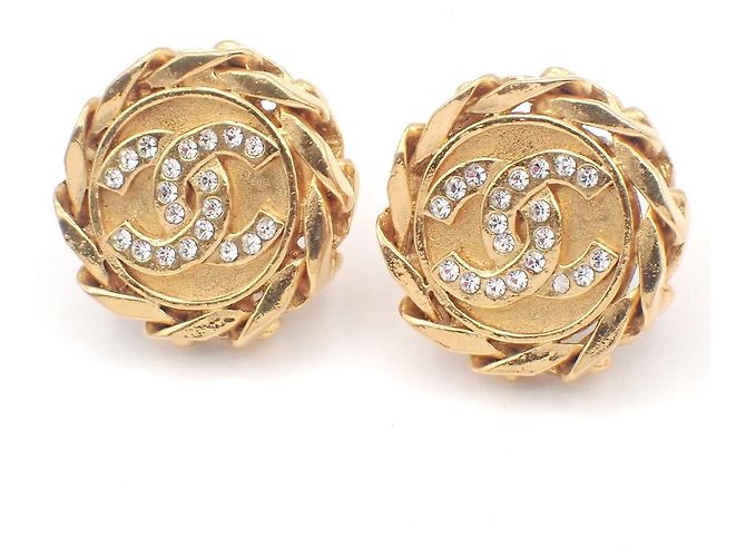 Chanel Vintage CC Round Clip-On Metal with Crystals - vista 7