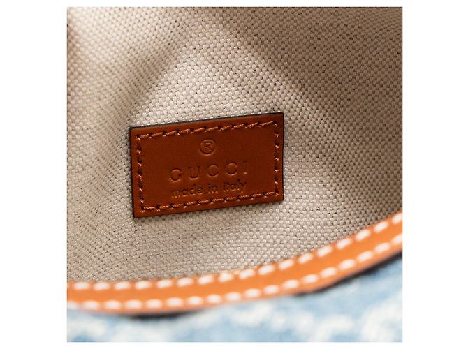 GUCCI - Borsa a tracolla Gucci Boston in denim blu e pelle marrone - vista 6