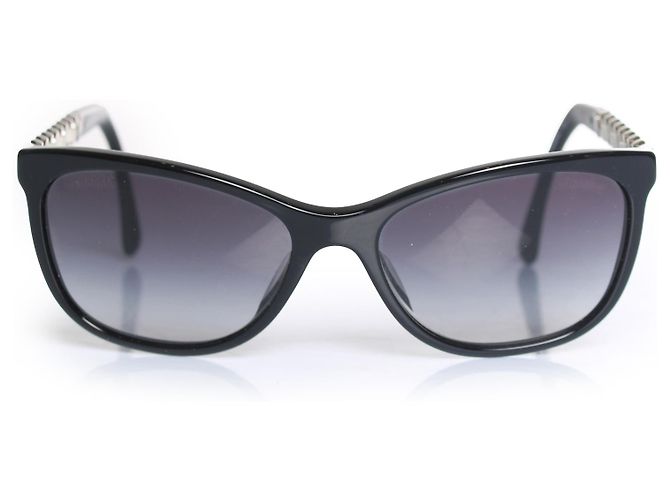 Chanel, gafas de sol cat-eye con cadena de cuero blanco - vista 2