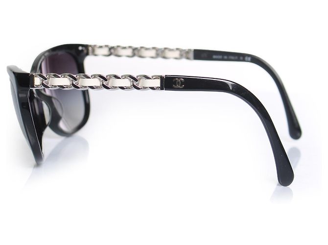 Chanel, gafas de sol cat-eye con cadena de cuero blanco - vista 6