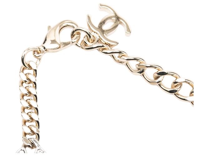 Bracciale a catena Chanel CC placcato oro e ottone con strass - vista 4