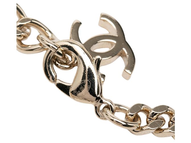 Bracciale a catena Chanel CC placcato oro e ottone con strass - vista 5