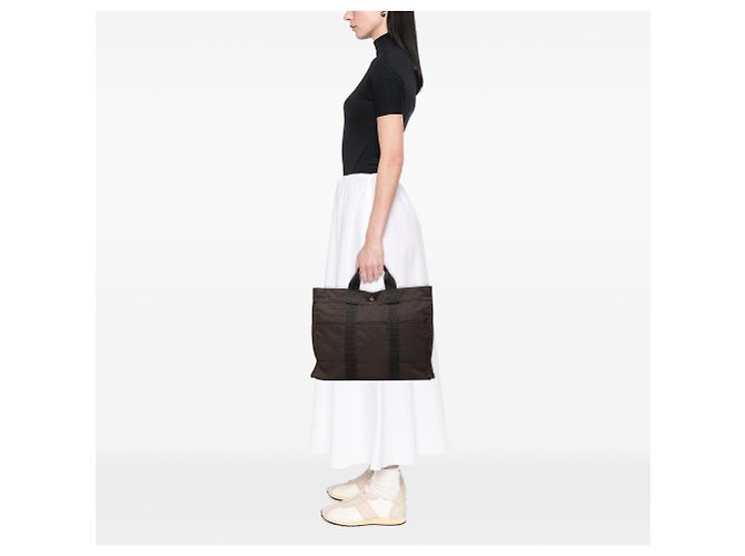 Borsa Tote Herline MM Hermès in Tela Marrone - vista 6