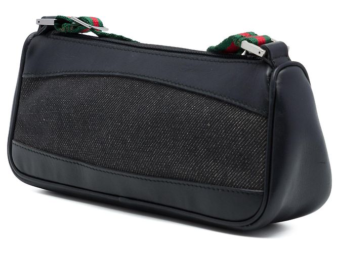 Borsa a tracolla Gucci in denim nero con banda Web - vista 2