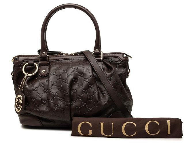 Borsa Satchel Gucci Guccissima Sukey Marrone - vista 7