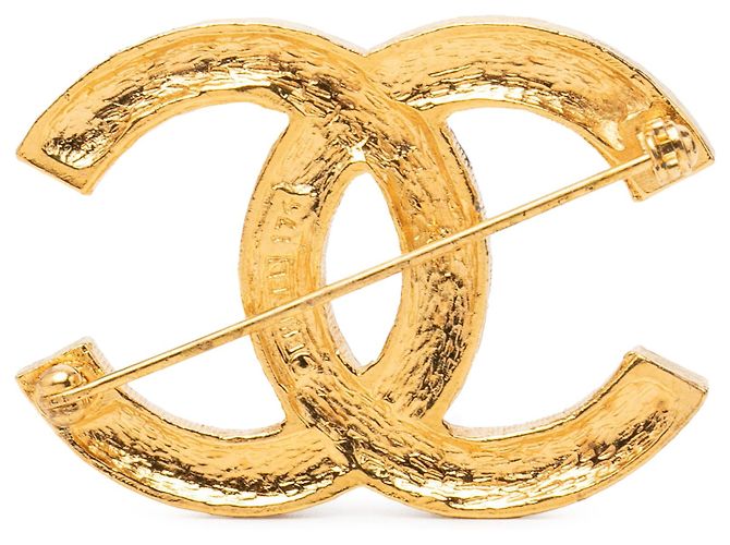 Spilla Chanel CC placcata oro con strass - vista 2