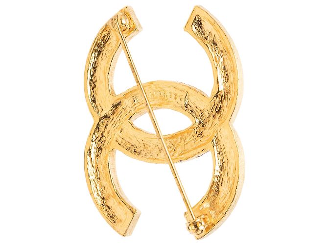 Spilla Chanel CC placcata oro con strass - vista 3