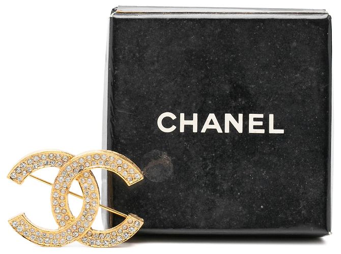 Spilla Chanel CC placcata oro con strass - vista 4