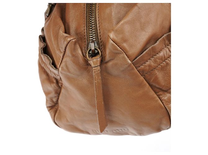 Miu Miu Borsa Bowling in pelle di vitello marrone chiaro - vista 8
