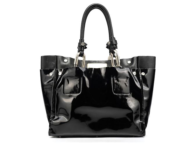 Chloé Borsa Tote in pelle verniciata nera - vista 3