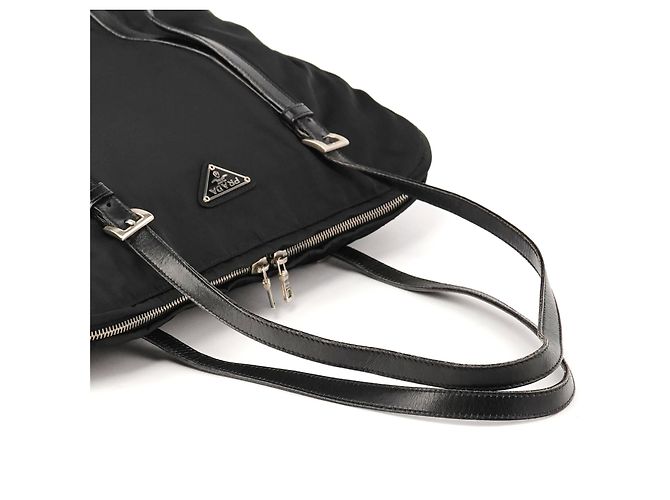 Prada Borsa Tote in Nylon Tessuto Vitello Nera - vista 11