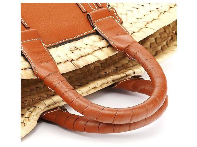 Chloé Borsa Cesto Marcie in Pelle e Rafia Beige - vista 10