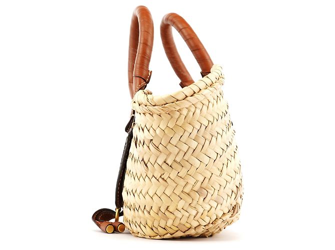 Chloé Borsa Cesto Marcie in Pelle e Rafia Beige - vista 2
