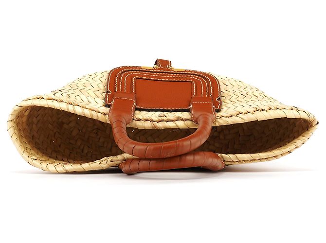 Chloé Borsa Cesto Marcie in Pelle e Rafia Beige - vista 4