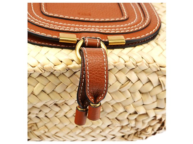 Chloé Borsa Cesto Marcie in Pelle e Rafia Beige - vista 7