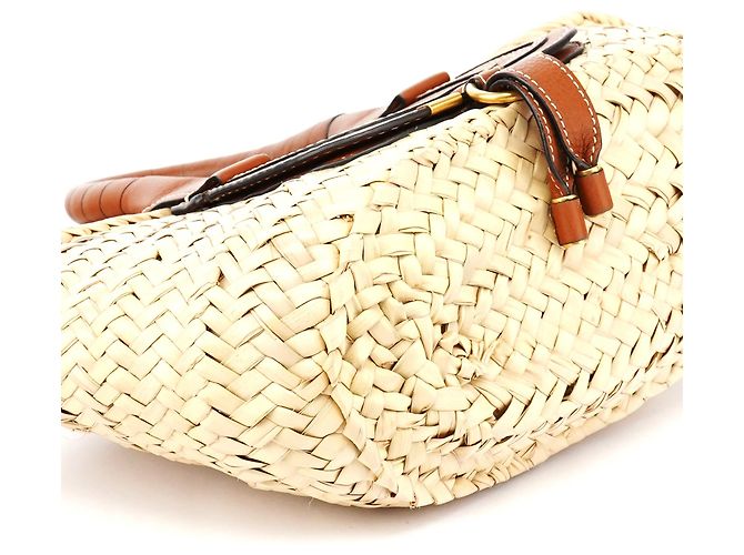 Chloé Borsa Cesto Marcie in Pelle e Rafia Beige - vista 8