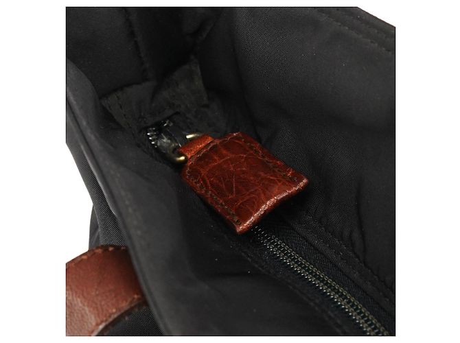 Prada Borsa Tote in Nylon Nero e Marrone Effetto Coccodrillo - vista 11