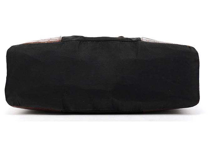 Prada Borsa Tote in Nylon Nero e Marrone Effetto Coccodrillo - vista 5