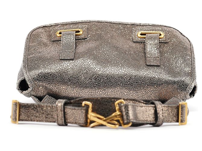 Yves Saint Laurent Borsa a tracolla Muse in pelle craquelé metallizzata - vista 4