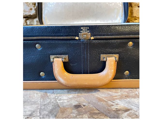 Hermès valigia in pelle nera e camel - vista 10
