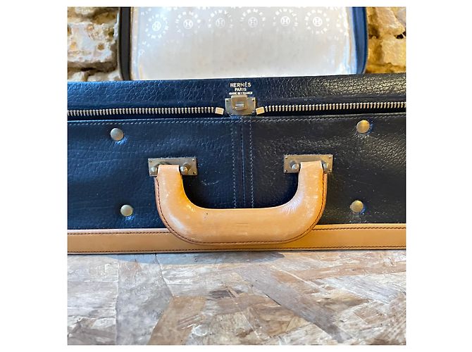Hermès valigia in pelle nera e camel - vista 8