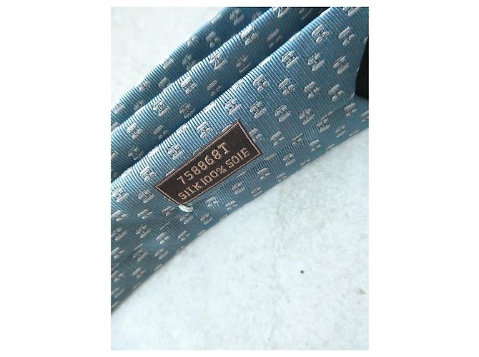 Hermès cravatta in seta blu motivo H - vista 8