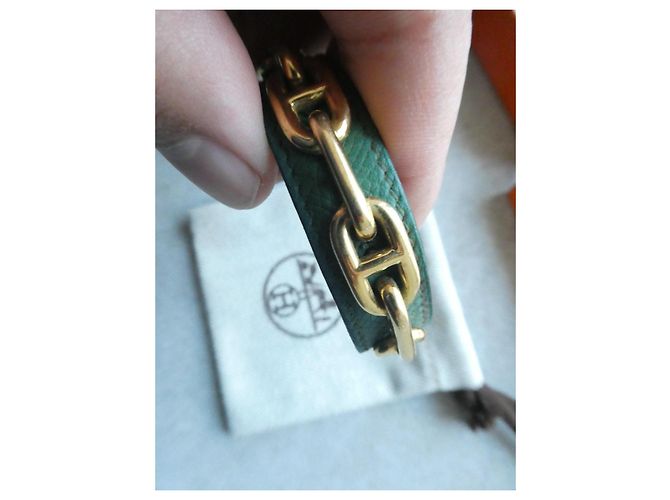 Hermès Bracciale in Pelle e Catena Dorata - vista 5