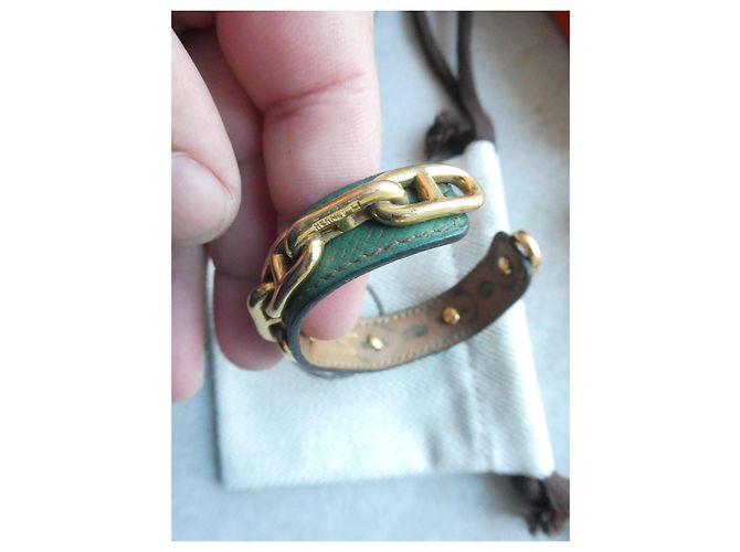 Hermès Bracciale in Pelle e Catena Dorata - vista 9