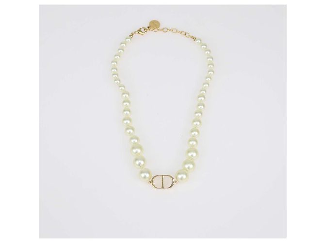 Collana corta 30 Montaigne Christian Dior in oro e perle finte bianche - vista 3