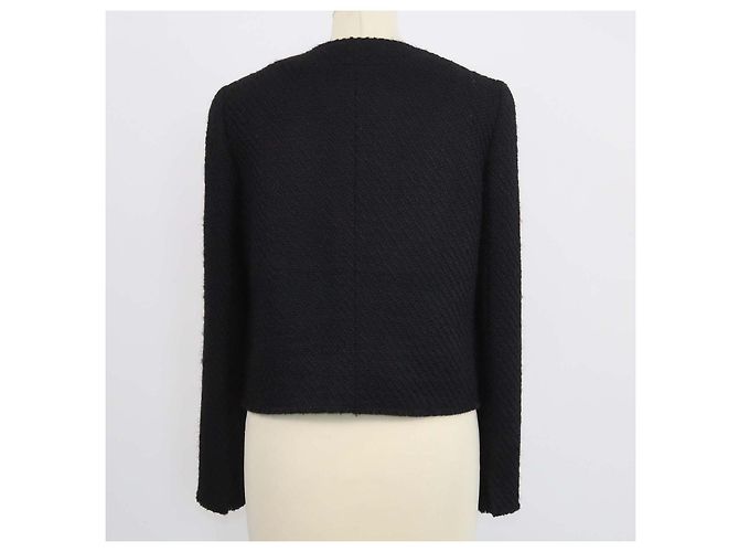 Prada Crop-Jacke aus schwarzem Tweed mit Rüschenbesatz - Ansicht 3