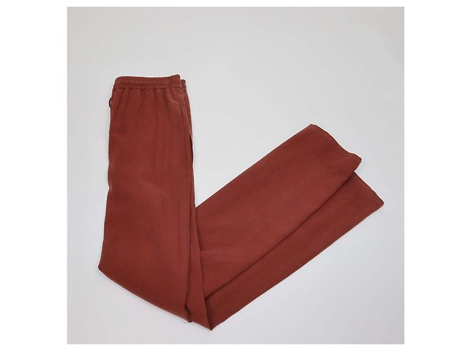 Max Mara Brown Rust Silk Drawstring Wide Leg Pants - view 3