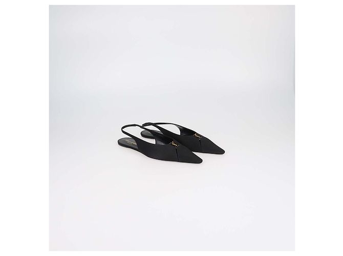 Autre Marque Saint Laurent Black Satin Babylone Slingback Flats - vista 2