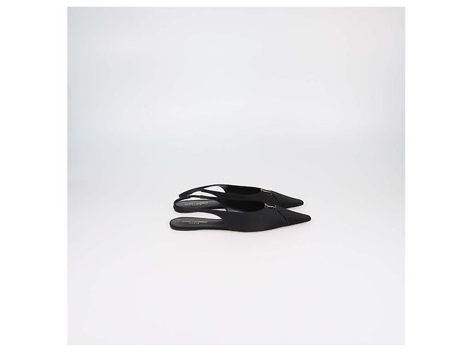 Autre Marque Saint Laurent Black Satin Babylone Slingback Flats - vista 3