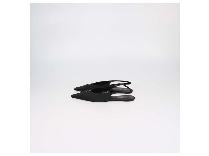Autre Marque Saint Laurent Black Satin Babylone Slingback Flats - vista 4