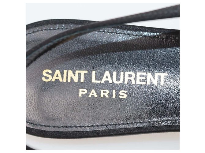 Autre Marque Saint Laurent Black Satin Babylone Slingback Flats - vista 6