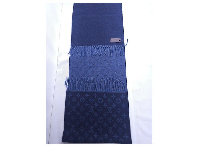 Sciarpa Louis Vuitton Monogram in lana e cashmere blu - vista 11