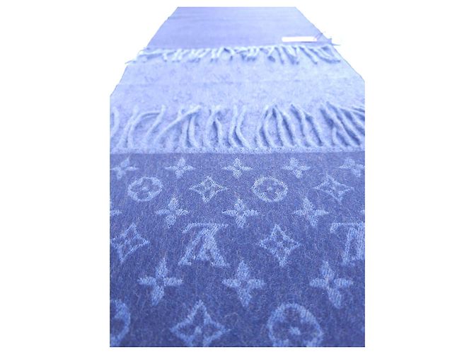 Sciarpa Louis Vuitton Monogram in lana e cashmere blu - vista 12