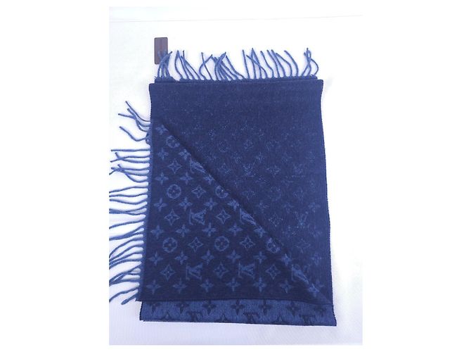 Sciarpa Louis Vuitton Monogram in lana e cashmere blu - vista 13