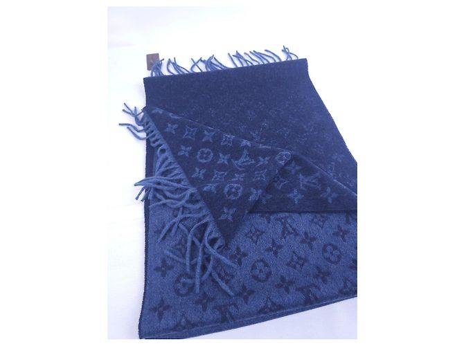 Sciarpa Louis Vuitton Monogram in lana e cashmere blu - vista 14