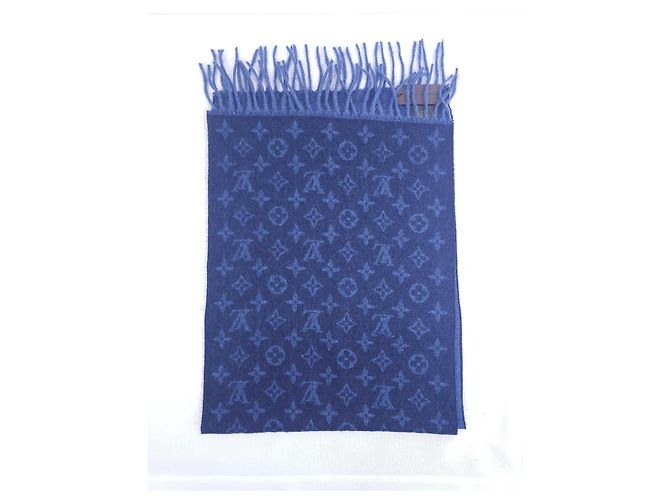 Sciarpa Louis Vuitton Monogram in lana e cashmere blu - vista 2