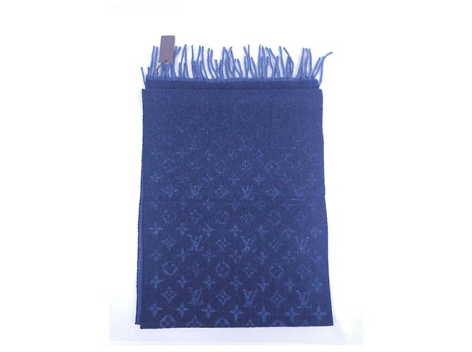 Sciarpa Louis Vuitton Monogram in lana e cashmere blu - vista 3
