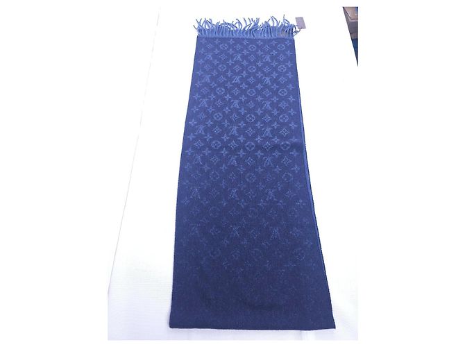 Sciarpa Louis Vuitton Monogram in lana e cashmere blu - vista 4