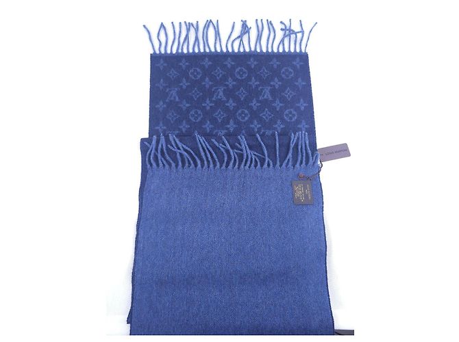 Sciarpa Louis Vuitton Monogram in lana e cashmere blu - vista 5