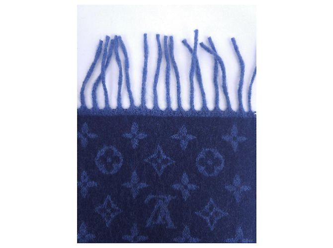 Sciarpa Louis Vuitton Monogram in lana e cashmere blu - vista 7