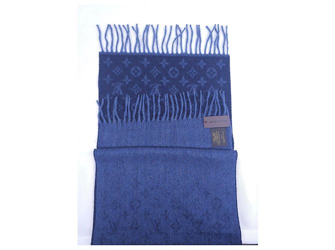 Sciarpa Louis Vuitton Monogram in lana e cashmere blu - vista 9